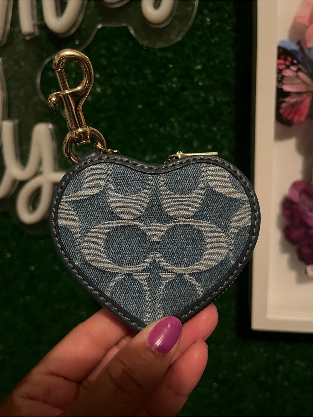 Coach Denim Heart-Shaped Denim Keychain Coin Pouch